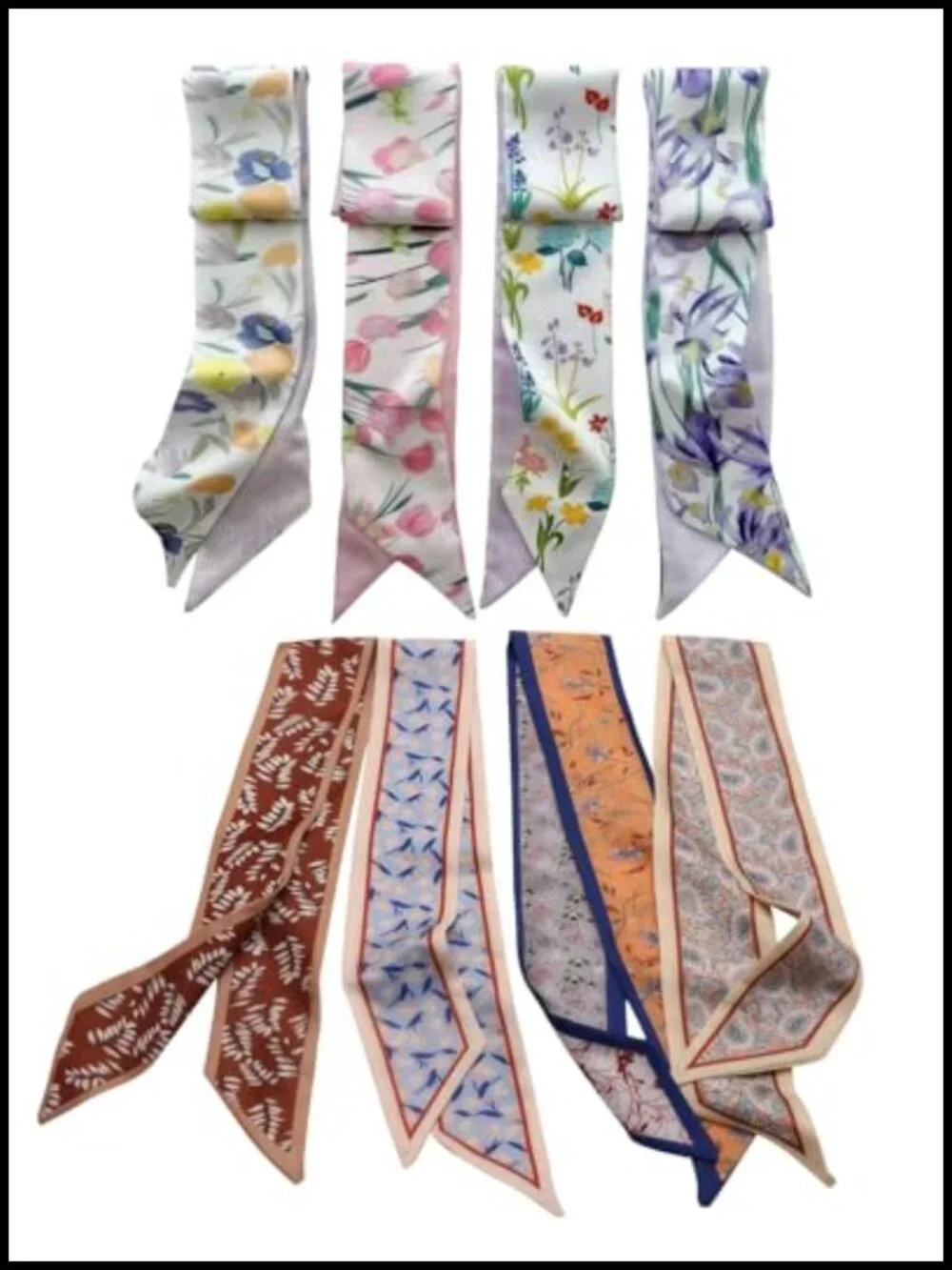 8 Piece Satin Scarf Set Multipurpose Hair Neck Bag Scarves Bohemian Headbands